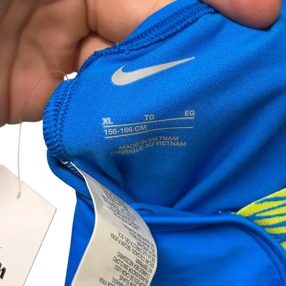 Nike Swim Girls Swoosh Blue Script Logo Crossback One Piece Swimsuit Size XL NWT